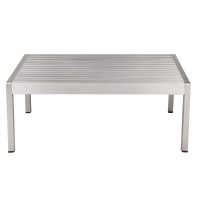 Cilo 32 Inch Outdoor Coffee Table, Gray Aluminum Frame, Rectangular Design