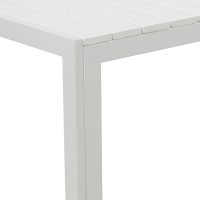 Theo 53 Inch Outdoor Bench, White Aluminum Frame, Plank Style Seat Surface