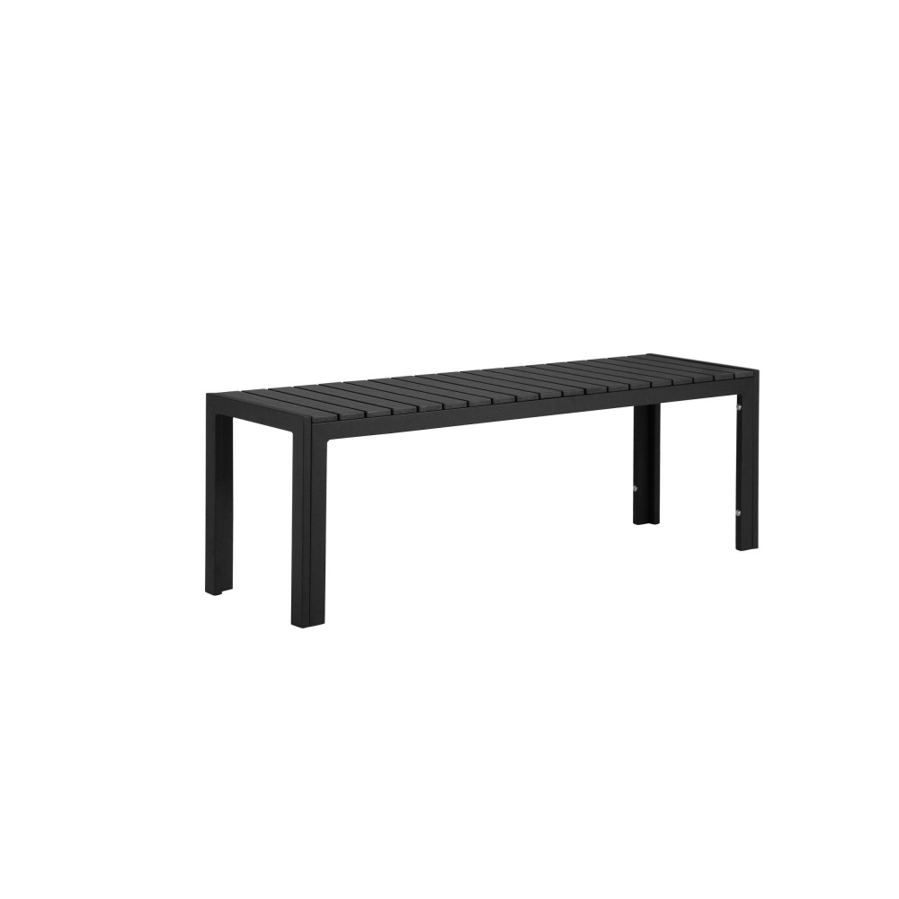 Theo 53 Inch Outdoor Bench, Black Aluminum Frame, Plank Style Seat Surface