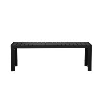 Theo 53 Inch Outdoor Bench, Black Aluminum Frame, Plank Style Seat Surface