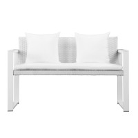 Lark 50 Inch Outdoor Sofa, White Aluminum Frame, Fade Resistant Cushions