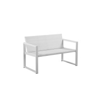 Lark 50 Inch Outdoor Sofa, White Aluminum Frame, Fade Resistant Cushions