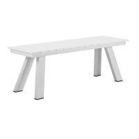 Zia 54 Inch Outdoor Dining Bench, White Polyresin Top, White Aluminum Frame