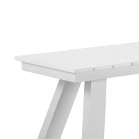 Zia 54 Inch Outdoor Dining Bench, White Polyresin Top, White Aluminum Frame