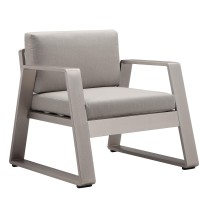 Xia 32 Inch Armchair, Gray Aluminum Frame, Fade Resistant Fabric Cushions