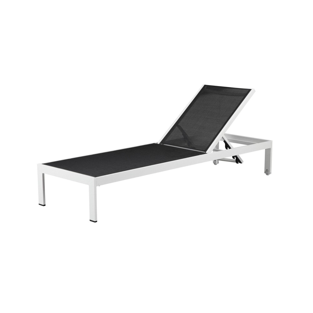 Edie 76 Inch Outdoor Adjustable Chaise Lounger, Metal, Black Textilene
