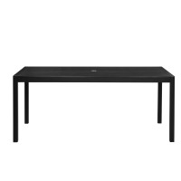 Fifi 71 Inch Outdoor Dining Table, Polyresin Top, Black Aluminum Frame