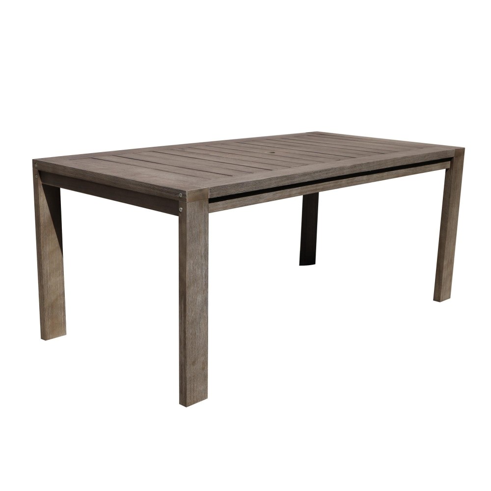 Neji 70 Inch Dining Table, Burnt Brown Eucalyptus Wood Frame, Plank Top