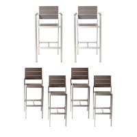 Kylo 18 Inch 6 Piece Bar Armchairs And Side Chairs, Aluminum, Gray, Brown
