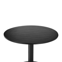 Keli 35 Inch Round Dining Table, Black Aluminum Frame, Foldable Design