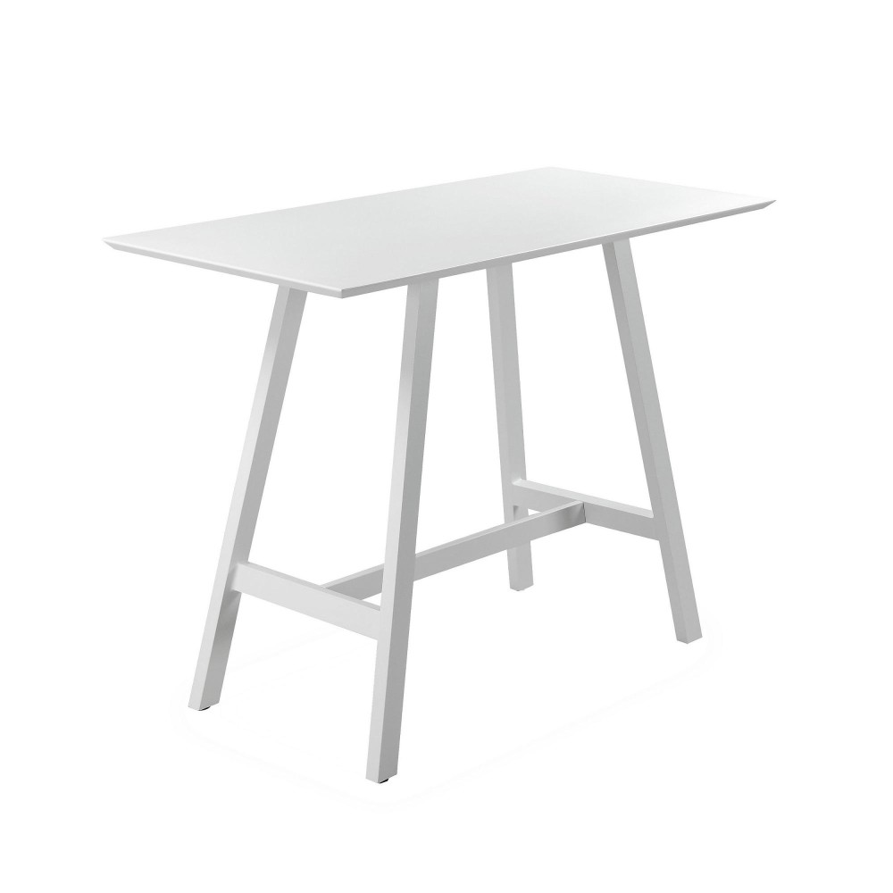 Keli 43 Inch Bar Table, Classic White Aluminum Frame, Rectanglular Top