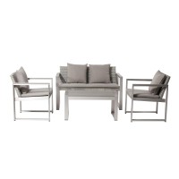 Lark 4 Piece Outdoor Sofa Set, All Weather Rattan, Gray Fabric Cushions