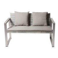 Lark 4 Piece Outdoor Sofa Set, All Weather Rattan, Gray Fabric Cushions