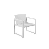 Lark 28 Inch Outdoor Armchair, All Weather Rattan Backrest, White Fabric