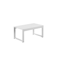 Lark 35 Inch Outdoor Coffee Table, White Aluminum Frame, Polyresin Top
