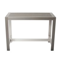 Kylo 59 Inch Outdoor Bar Table, Gray Aluminum Frame, Plank Surface, Large