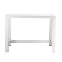 Kylo 59 Inch Outdoor Bar Height Table, White Aluminum Frame, Plank Surface