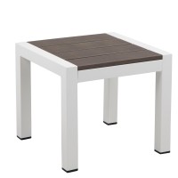 Josh 18 Inch Side End Table, Smooth Gray Polyresin Planks, Aluminum Frame