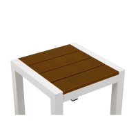 Josh 18 Inch Side End Table, Rich Brown Polyresin Planks, Aluminum Frame