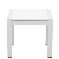 Josh 18 Inch Side End Table, Polyresin Planks, Crisp White Aluminum Frame