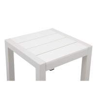 Josh 18 Inch Side End Table, Polyresin Planks, Crisp White Aluminum Frame