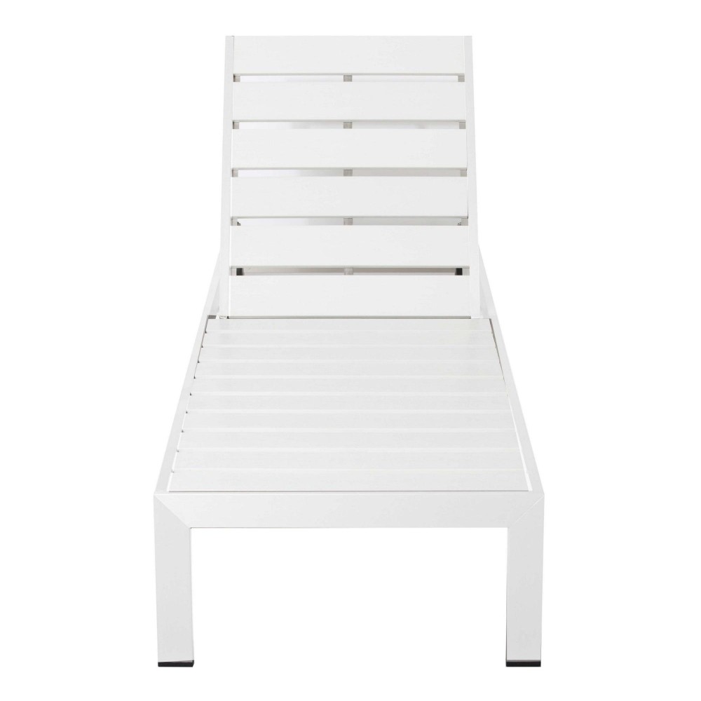 Josh 76 Inch Outdoor Chaise Lounger, White Aluminum Frame, Adjustable