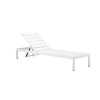 Josh 76 Inch Outdoor Chaise Lounger, White Aluminum Frame, Adjustable