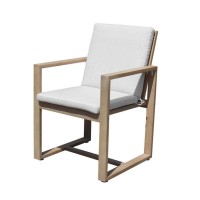 Neji 24 Inch Dining Chair, Natural Brown Eucalyptus Wood, Thick Cushion