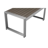 Kili 35 Inch Coffee Table, Polyresin Surface, White Gray Aluminum Frame