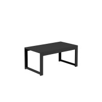 Kili 35 Inch Coffee Table, Polyresin Surface, Jet Black Aluminum Frame