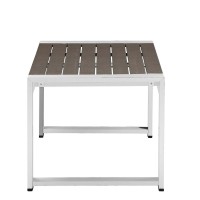 Kili 35 Inch Coffee Table, Gray Polyresin Top, Crisp White Aluminum Frame