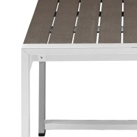 Kili 35 Inch Coffee Table, Gray Polyresin Top, Crisp White Aluminum Frame