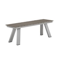 Zia 54 Inch Outdoor Dining Bench, Gray Polyresin Top, Gray Aluminum Frame