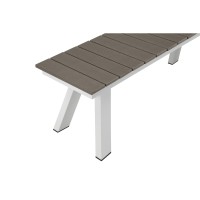 Zia 54 Inch Outdoor Dining Bench, Gray Polyresin Top, White Aluminum Frame