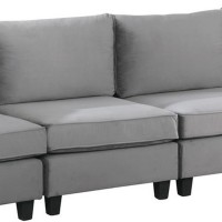 Moshe 120 Inch Modern 4 Piece Sofa With Pillows, Modular Seats, Gray Velvet