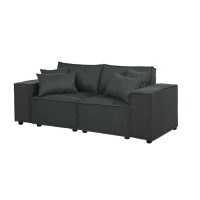 Kenzo 76 Inch Modular Loveseat With Pillows, Padded Seats, Dark Gray Fabric