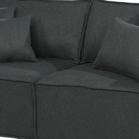 Kenzo 76 Inch Modular Loveseat With Pillows, Padded Seats, Dark Gray Fabric