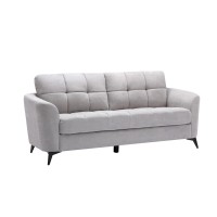 Odin 3 Piece Sofa, Loveseat, Chair Set, Tufted Cushions, Light Gray Velvet