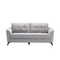 Odin 3 Piece Sofa, Loveseat, Chair Set, Tufted Cushions, Light Gray Velvet