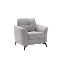 Odin 39 Inch Modern Armchair, Tufted Cushions, Light Gray Velvet Upholstery
