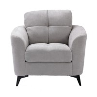 Odin 39 Inch Modern Armchair, Tufted Cushions, Light Gray Velvet Upholstery