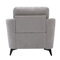 Odin 39 Inch Modern Armchair, Tufted Cushions, Light Gray Velvet Upholstery