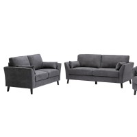 Otto 2 Piece Sofa And Loveseat, Padded Cushions, Dark Gray Velvet Fabric