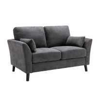 Otto 2 Piece Sofa And Loveseat, Padded Cushions, Dark Gray Velvet Fabric