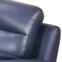 Reni 67 Inch Loveseat, Channel Tufted Navy Blue Soft Leather Upholstery