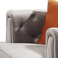 Luxi 64 Inch Loveseat, Soft Gray Velvet Upholstery, Chesterfield Design