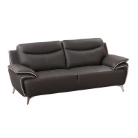 Suzi 82 Inch Sofa, Taupe Gray Leather Upholstery, Split Tufted Cushions