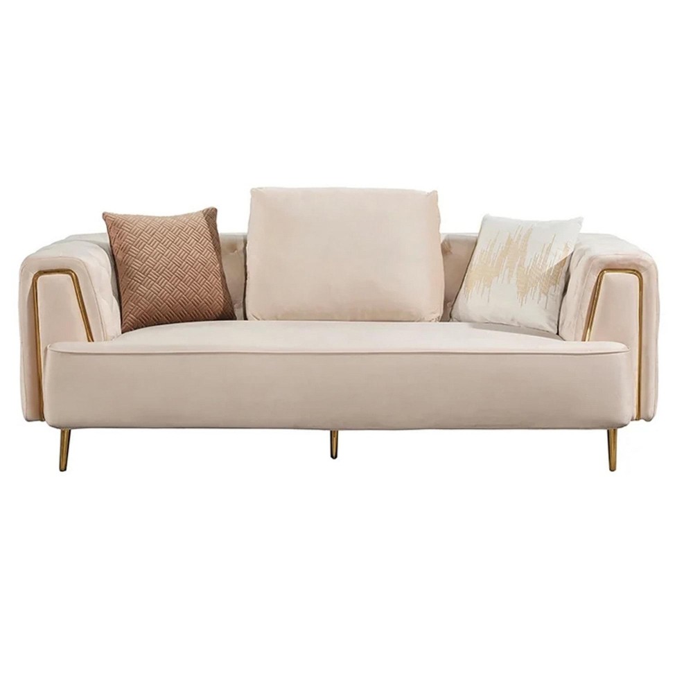 Luxi 83 Inch Sofa, Soft Cream Velvet Upholstery, Modern Chesterfield Design