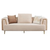 Luxi 83 Inch Sofa, Soft Cream Velvet Upholstery, Modern Chesterfield Design