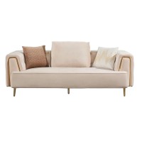 Luxi 102 Inch 4 Seater Sofa, Cream Velvet Upholstery, Chesterfield Design